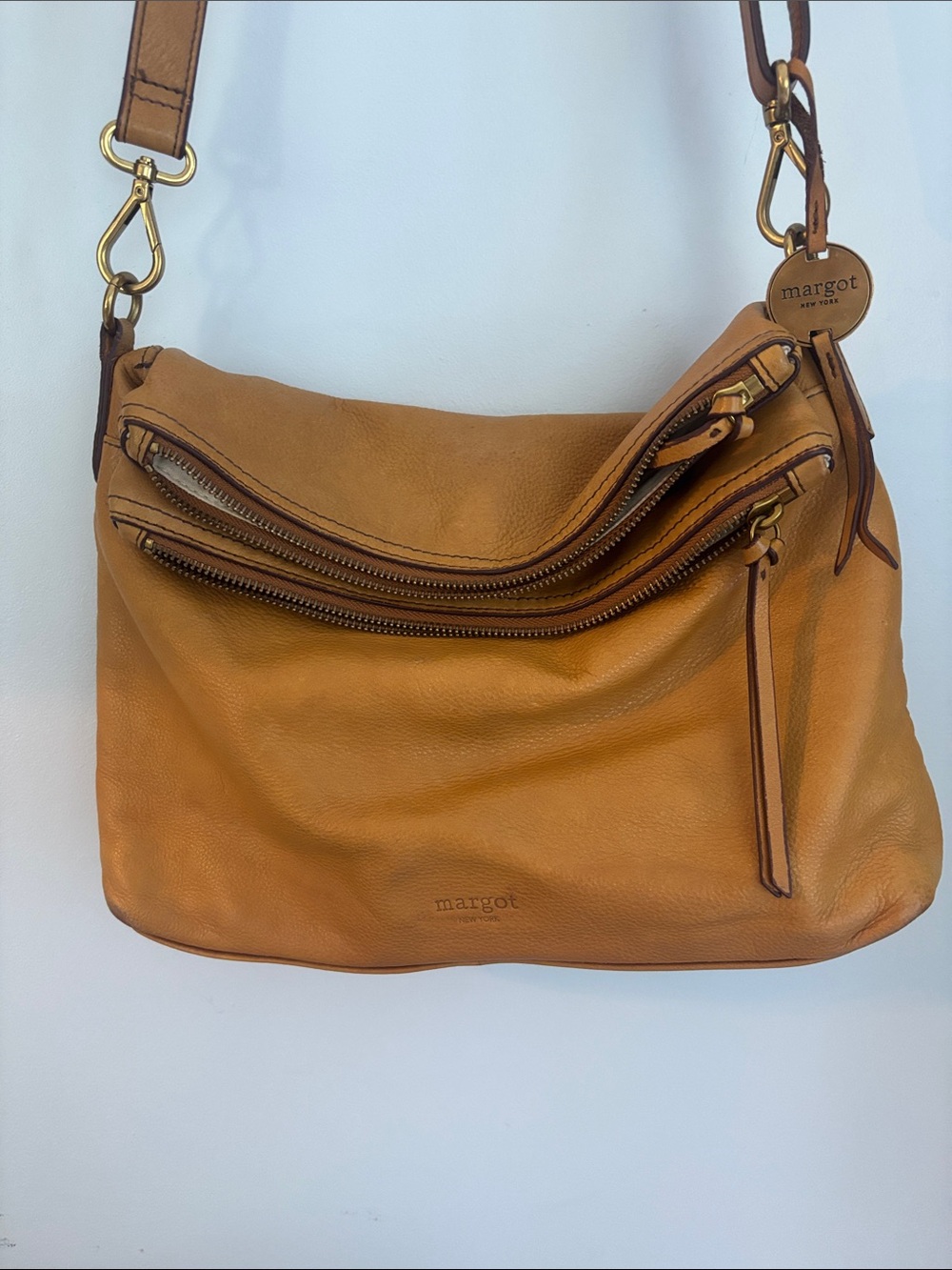 margot Saddle Tan Leather Shoulder Bag with Gold Hardware